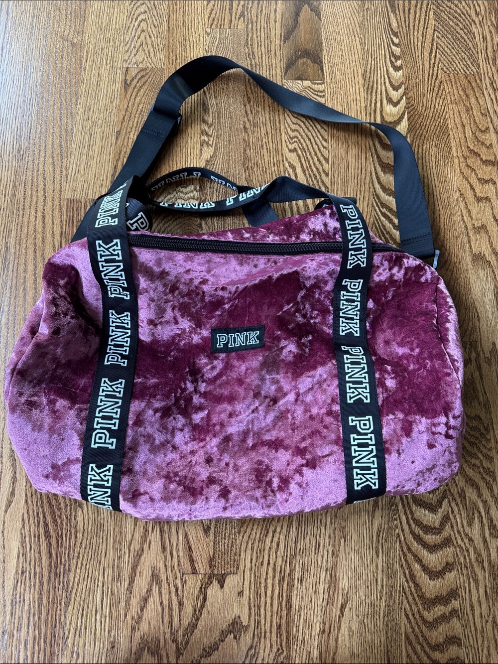 PINK Victoria's Secret Plush Velvet Travel Duffle in Wine Pink